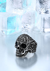 GUNGNEER Classic Garden Flower Skull Ring Biker Punk Halloween Jewelry Accessories Men Women