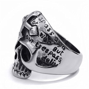GUNGNEER Stainless Steel Skull Cross Horror Biker Ring Halloween Jewelry Accessories Men Women