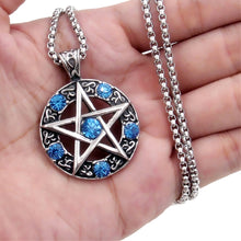 Load image into Gallery viewer, GUNGNEER Wicca Pentagram Crystal Stainless Steel Pendant Necklace Ring Jewelry Set Men Women