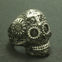 Load image into Gallery viewer, GUNGNEER Stainless Steel Cool Biker Sugar Skull Ring Strength Jewelry Accessories Men Women