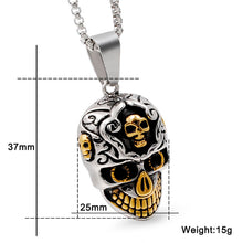 Load image into Gallery viewer, GUNGNEER Stainless Steel Sugar Floral Skull Skeleton Pendant Necklace Biker Jewelry Men Women