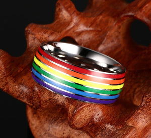 GUNGNEER Stainless Steel Gay Lesbian Pride Ring LGBT Jewelry Accessory For Men Women