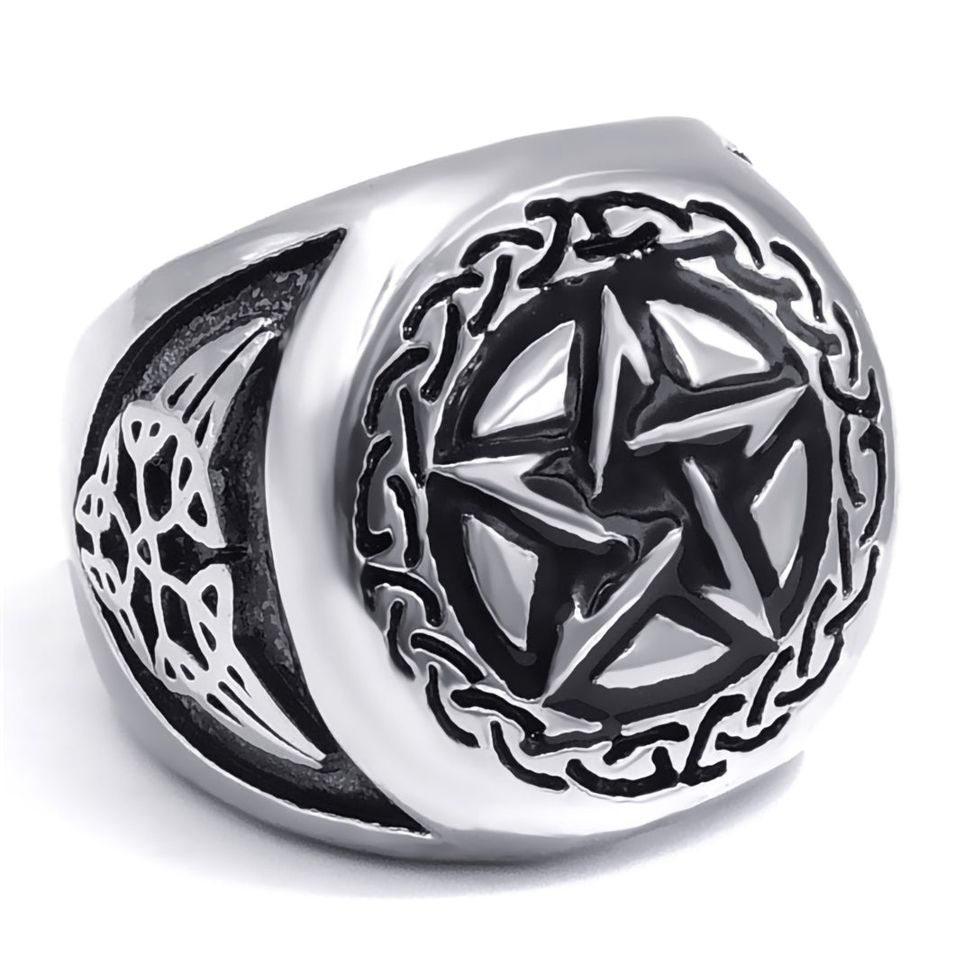 GUNGNEER Wicca Magic Pentagram Pentacle Star Stainless Steel Ring Jewelry Accessories Men Women