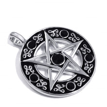 Load image into Gallery viewer, GUNGNEER Round Face Pentagram Necklace Stainless Steel Lucifer Ring Jewelry Set