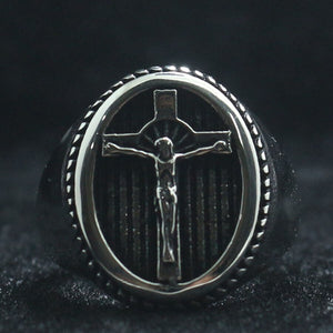 GUNGNEER Christian Cross Ring Many Sizes Stainless Steel Jesus Jewelry Accessory For Men