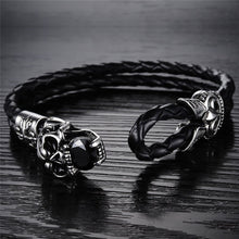 Load image into Gallery viewer, GUNGNEER Vintage Skeleton Skull Bracelet Bangle Gothic Punk Leather Chain Jewelry Men Women