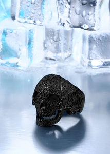 GUNGNEER Classic Garden Flower Skull Ring Biker Punk Halloween Jewelry Accessories Men Women