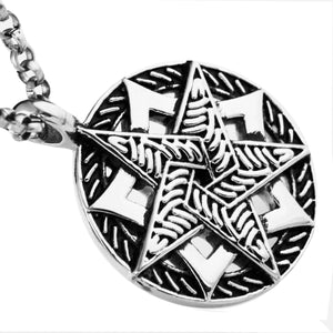 GUNGNEER Vintage Double Wicca Pagan Pentacle Pentagram Pendant Necklace Stainless Steel Jewelry