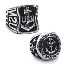 Load image into Gallery viewer, GUNGNEER 2 Pcs Men Stainless Steel US Navy Anchor Ring Nautical Sailor Jewelry Accessory Set