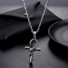 Load image into Gallery viewer, GUNGNEER Egyptian Ankh Cross Snake Necklace Link Chain Bracelet Stainless Steel Jewelry Set