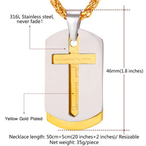 GUNGNEER Men Christian Necklace Dog Tag Bible Cross Link Chain Bracelet Jewelry Accessory Set