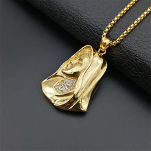 Load image into Gallery viewer, GUNGNEER Stainless Steel Iced Out Crystal Mother Virgin Mary Pendant Necklace Jewelry