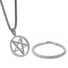 Load image into Gallery viewer, GUNGNEER Demon Devil Pentagram Necklace Stainless Steel Chain Bracelet Jewelry Set