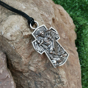 GUNGNEER St Michael Cross Necklace Black Rope Chain Protection Jewelry For Men Women