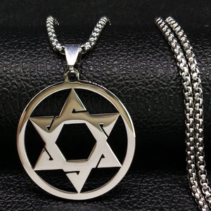 GUNGNEER Stainless Steel David Star Necklace Jewish Israel Jewelry Accessory For Men Women