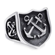 Load image into Gallery viewer, GUNGNEER Men US Navy Double Anchor Necklace Nautical Ring Stainless Steel Sailor Jewelry Set