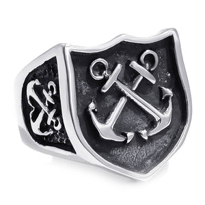 GUNGNEER Men US Navy Double Anchor Necklace Nautical Ring Stainless Steel Sailor Jewelry Set