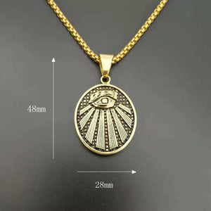 GUNGNEER Masonic Pendant Necklace Stainless Steel Hip Hop Round Ring Jewelry Set