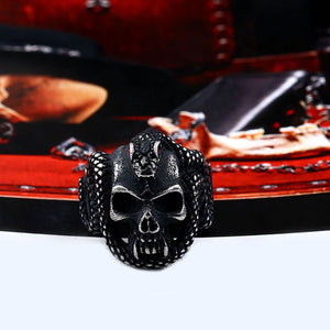 GUNGNEER Gothic Punk Snake Skull Halloween Ring Stainless Steel Jewelry Accessories Men Women