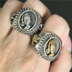 GUNGNEER Christian Pray Ring Stainless Steel Jesus Jewelry Accessory Gift For Men
