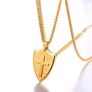 GUNGNEER Shield Christian Necklace Cross Jesus Pendant Jewelry Accessory Gift For Men Women