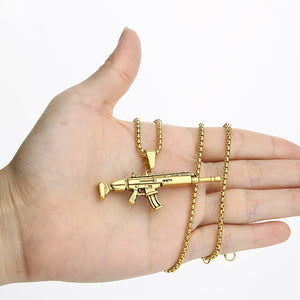 GUNGNEER Men Stainless Steel Gun Pendant Necklace Navy Army Anchor Ring Military Jewelry Set