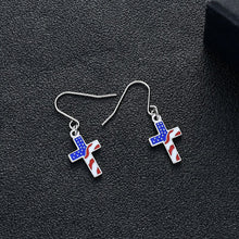 Load image into Gallery viewer, GUNGNEER Stainless Steel US American Flag Cross Stud Earrings Patriotic Christian Jewelry