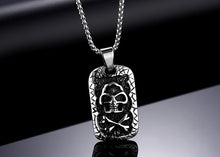 Load image into Gallery viewer, GUNGNEER Pirate Skull Stainless Steel Square Pendant Necklaces Dog Tag Gothic Biker Jewelry
