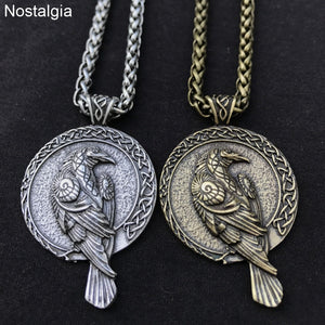 ENXICO Odin's Huginn and Muninn Ravens Pendant Necklace with Runic Circle Surrounding ? Nordic Scandinavian Viking Jewelry