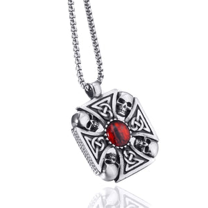 GUNGNEER Celtic Knot Crystal Stone Skull Cross Stainless Steel Pendant Necklace Jewelry