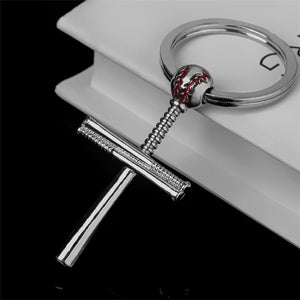 GUNGNEER Baseball Bat Cross Stainless Steel Pendant Necklace with Keychain Accessory Set