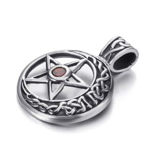 GUNGNEER Stainless Steel Wicca Celtic Moon Pentagram Pendant Necklace Signet Ring Jewelry Set