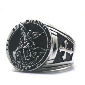 GUNGNEER The Archangel St Michael Ring Accessory Stainless Steel Jewelry For Men