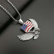Load image into Gallery viewer, GUNGNEER Stainless Steel American Flag Eagle Necklace Statement Patriotic Jewelry Box Chain
