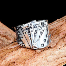 Load image into Gallery viewer, GUNGNEER Stainless Steel Poker Lucky Playing Cards Round Ring Jewelry Accessories Men Women