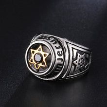 Load image into Gallery viewer, GUNGNEER Men&#39;s Stainless Steel David Star Ring Jewish Occult Biker Jewelry Accessory Gift