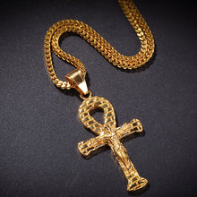 Load image into Gallery viewer, GUNGNEER Stainless Steel Ankh Cross Necklace Link Chain Bracelet Pyramid Pharoh Jewelry Set