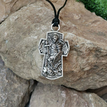 Load image into Gallery viewer, GUNGNEER St Michael Cross Necklace Black Rope Chain Protection Jewelry For Men Women