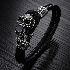 GUNGNEER Vintage Skeleton Skull Bracelet Bangle Gothic Punk Leather Chain Jewelry Men Women