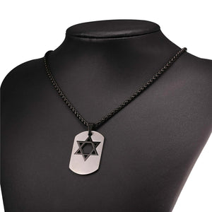 GUNGNEER Stainless Steel David Star Necklace Dog Tag Jewish Star Pendant Jewelry For Men
