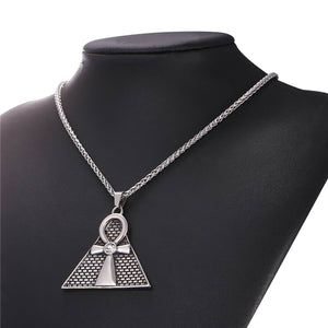 GUNGNEER Pyramid Ankh Egyptian Cross Pendant Necklace Spinner Ring Stainless Steel Jewelry Set