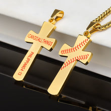 Load image into Gallery viewer, GUNGNEER Baseball Cross Necklace with Leather Bracelet Sporty Stainless Steel Jewelry Set