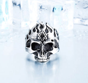 GUNGNEER Stainless Steel Large David Star Skull Ring Big Star Jewelry Accessory For Men