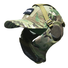 Load image into Gallery viewer, 2TRIDENTS Tactical Foldable Mesh Mask with Ear Protection with Cap for Hunting, Outdoor Sport, Cycling, Motorcycling, ATV, Jet Skiing, Airsoft, Paintball, CS and More (Black)