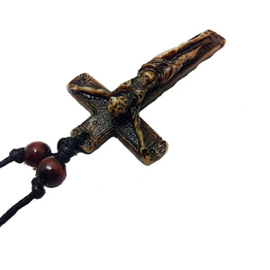 GUNGNEER Leather Cross Christ Necklace Christian Chain Jewelry Accessory Gift For Men Women