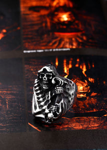 GUNGNEER Skull Grim Reaper Devil Scythe Ring Biker Gothic Stainless Steel Jewelry Accessories