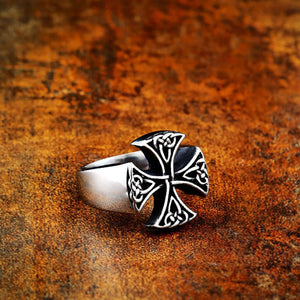 GUNGNEER Irish Celtic Knot Cross Stainless Steel Pendant Necklace Ring Amulet Jewelry Set