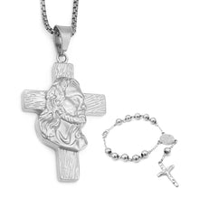 Load image into Gallery viewer, GUNGNEER Stainless Steel Jesus Cross Necklace God Christ Rosary Bracelet Jewelry Accessory Set