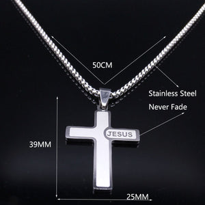 GUNGNEER Jesus Cross Necklace Stainless Steel Christ Pendant Jewelry Gift For Men Women