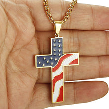 Load image into Gallery viewer, GUNGNEER Stainless Steel Christian Cross Amerian Flag Necklace God Jewelry For Men Women